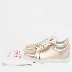 Pre Owned Christian Louboutin Rose Gold Leather and Suede Fun Vieira Low Top Sneakers Size 39