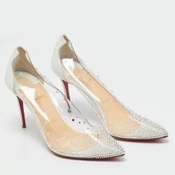 Pre Owned Christian Louboutin Transparent Leather and PVC Follies Strass Pumps Size 39.5