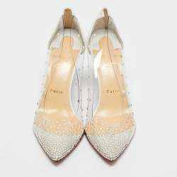 Pre Owned Christian Louboutin Transparent Leather and PVC Follies Strass Pumps Size 39.5