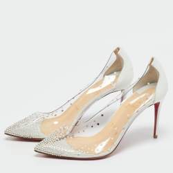 Pre Owned Christian Louboutin Transparent Leather and PVC Follies Strass Pumps Size 39.5