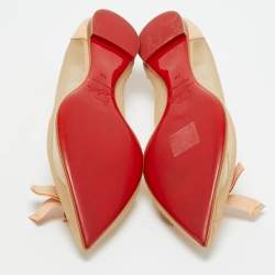 مملوكة مسبقًا Christian Louboutin Beige Mesh and Patent Leather Bow Pointed Toe Ballet Flats Size 38