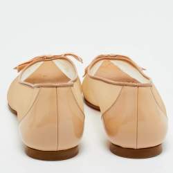 مملوكة مسبقًا Christian Louboutin Beige Mesh and Patent Leather Bow Pointed Toe Ballet Flats Size 38