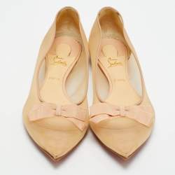 مملوكة مسبقًا Christian Louboutin Beige Mesh and Patent Leather Bow Pointed Toe Ballet Flats Size 38