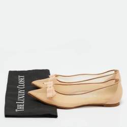 مملوكة مسبقًا Christian Louboutin Beige Mesh and Patent Leather Bow Pointed Toe Ballet Flats Size 38
