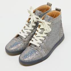 Pre Owned Christian Louboutin Silver Glitter Disco Ball Rantus Orlato High Top Sneakers Size 38.5