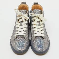 Pre Owned Christian Louboutin Silver Glitter Disco Ball Rantus Orlato High Top Sneakers Size 38.5