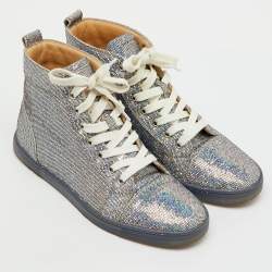 Pre Owned Christian Louboutin Silver Glitter Disco Ball Rantus Orlato High Top Sneakers Size 38.5