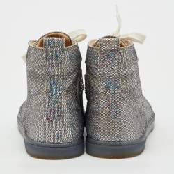 Pre Owned Christian Louboutin Silver Glitter Disco Ball Rantus Orlato High Top Sneakers Size 38.5