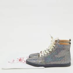 Pre Owned Christian Louboutin Silver Glitter Disco Ball Rantus Orlato High Top Sneakers Size 38.5