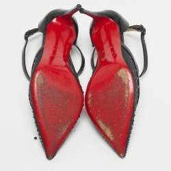 Pre Owned Christian Louboutin Black Mesh and Patent Leather Twistissima Pumps Size 35