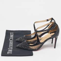Pre Owned Christian Louboutin Black Mesh and Patent Leather Twistissima Pumps Size 35
