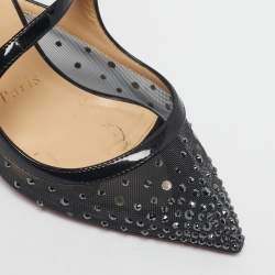 Pre Owned Christian Louboutin Black Mesh and Patent Leather Twistissima Pumps Size 35