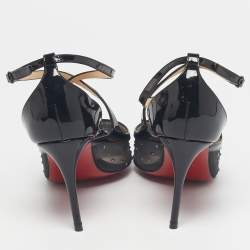 Pre Owned Christian Louboutin Black Mesh and Patent Leather Twistissima Pumps Size 35