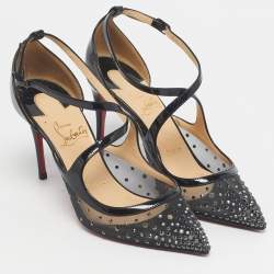 Pre Owned Christian Louboutin Black Mesh and Patent Leather Twistissima Pumps Size 35