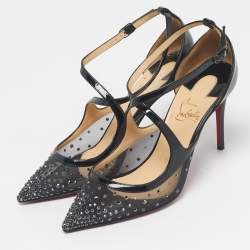 Pre Owned Christian Louboutin Black Mesh and Patent Leather Twistissima Pumps Size 35