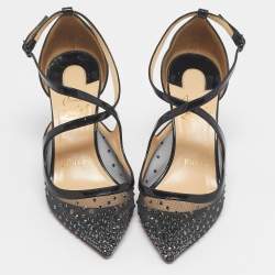 Pre Owned Christian Louboutin Black Mesh and Patent Leather Twistissima Pumps Size 35