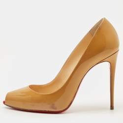 Pre Owned Christian Louboutin Beige Patent Leather Very Prive Peep Toe Pumps Size 37