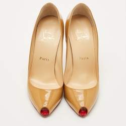 Pre Owned Christian Louboutin Beige Patent Leather Very Prive Peep Toe Pumps Size 37