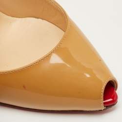 Pre Owned Christian Louboutin Beige Patent Leather Very Prive Peep Toe Pumps Size 37
