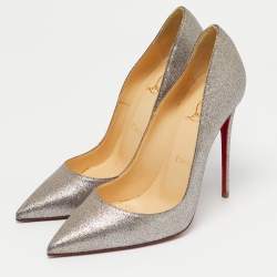 Pre Owned Christian Louboutin Silver Glitter So Kate Pumps Size 37.5