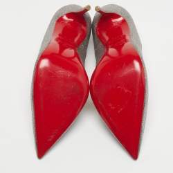 Pre Owned Christian Louboutin Silver Glitter So Kate Pumps Size 37.5