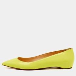 Pre Owned Christian Louboutin Neon Yellow Patent Leather Pigalle Follies Ballet Flats Size 37