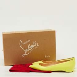 Pre Owned Christian Louboutin Neon Yellow Patent Leather Pigalle Follies Ballet Flats Size 37