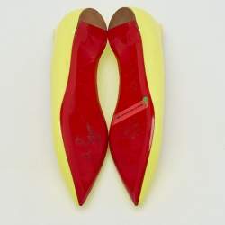 Pre Owned Christian Louboutin Neon Yellow Patent Leather Pigalle Follies Ballet Flats Size 37