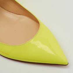 Pre Owned Christian Louboutin Neon Yellow Patent Leather Pigalle Follies Ballet Flats Size 37