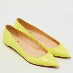 Pre Owned Christian Louboutin Neon Yellow Patent Leather Pigalle Follies Ballet Flats Size 37