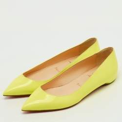 Pre Owned Christian Louboutin Neon Yellow Patent Leather Pigalle Follies Ballet Flats Size 37