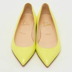Pre Owned Christian Louboutin Neon Yellow Patent Leather Pigalle Follies Ballet Flats Size 37