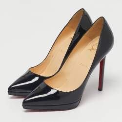 Pre Owned Christian Louboutin Black Patent Leather Pigalle Plato Pointed Toe Pumps Size 39.5