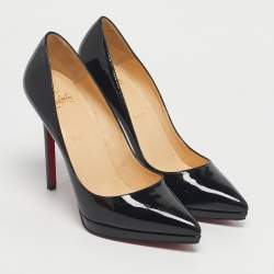 Pre Owned Christian Louboutin Black Patent Leather Pigalle Plato Pointed Toe Pumps Size 39.5