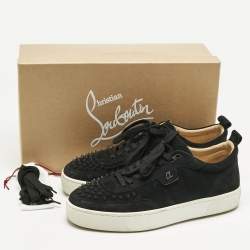 مملوكة مسبقًا Christian Louboutin Black Suede Happyrui Spikes Sneakers Size 45