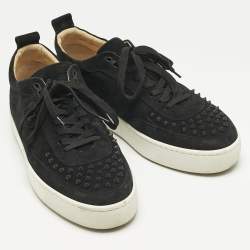 مملوكة مسبقًا Christian Louboutin Black Suede Happyrui Spikes Sneakers Size 45