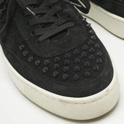 مملوكة مسبقًا Christian Louboutin Black Suede Happyrui Spikes Sneakers Size 45