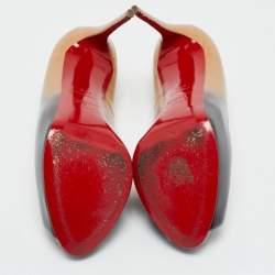 Pre Owned Christian Louboutin Beige/Black Patent Leather Very Prive Platform Pumps Size 37.5