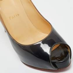 Pre Owned Christian Louboutin Beige/Black Patent Leather Very Prive Platform Pumps Size 37.5