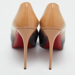 Pre Owned Christian Louboutin Beige/Black Patent Leather Very Prive Platform Pumps Size 37.5