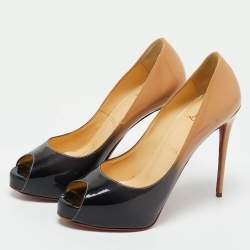 Pre Owned Christian Louboutin Beige/Black Patent Leather Very Prive Platform Pumps Size 37.5