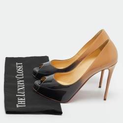 Pre Owned Christian Louboutin Beige/Black Patent Leather Very Prive Platform Pumps Size 37.5