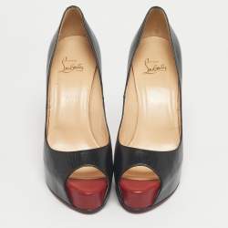 Pre Owned حذاء كعب عالي كريستيان لوبوتان فيري برايف جلد أسود مقاس 40.5