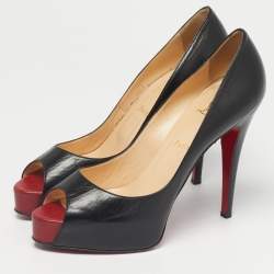 Pre Owned حذاء كعب عالي كريستيان لوبوتان فيري برايف جلد أسود مقاس 40.5