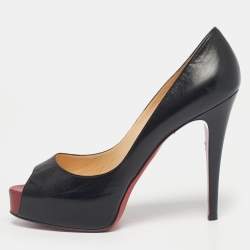 Pre Owned حذاء كعب عالي كريستيان لوبوتان فيري برايف جلد أسود مقاس 40.5