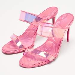 Pre Owned Christian Louboutin Pink PVC Just Loubi Slide Sandals Size 39.5