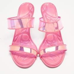 Pre Owned Christian Louboutin Pink PVC Just Loubi Slide Sandals Size 39.5