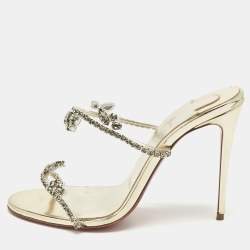 Pre Owned Christian Louboutin Gold Patent Leather and PVC Just Queen Slide Sandals Size 36