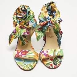 Pre Owned Christian Louboutin Multicolor Printed Satin Miss Z Desert Sandals Size 40