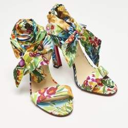 Pre Owned Christian Louboutin Multicolor Printed Satin Miss Z Desert Sandals Size 40